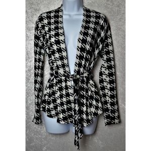 Houndstooth Tie-Up Cardigan